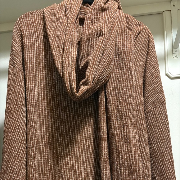 Norma Kamali Top - 80s vintage brown woven gauzy w/ attached scarf - Picture 3 of 5